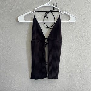 Black Ribbed Halter Crop Top